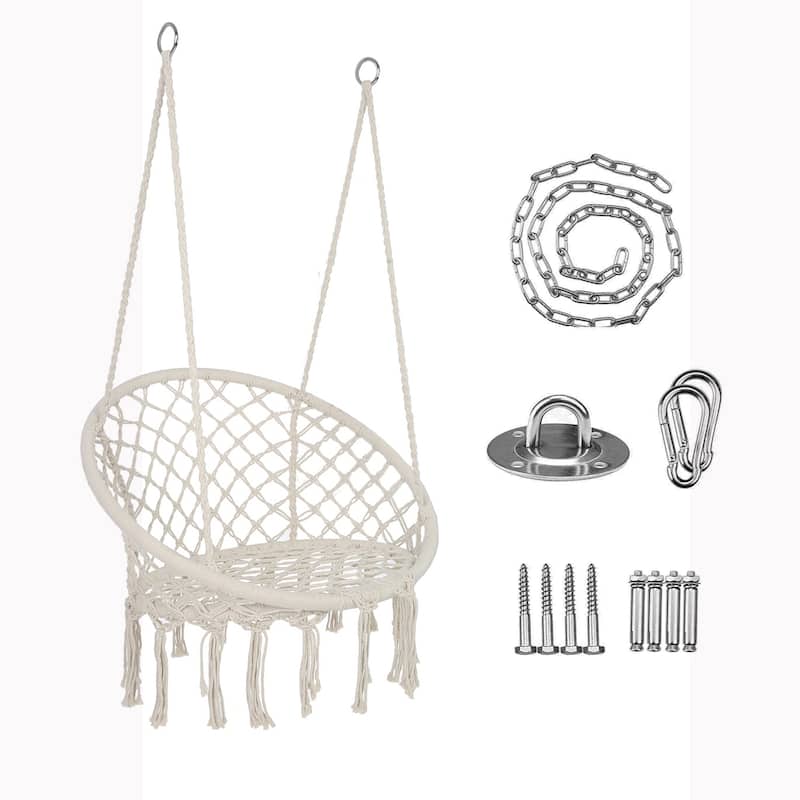 Hammock Chair Macrame Swing Max 330 Lbs Hanging Cotton Rope Hammock Swing Chair for Indoor and Outdoor