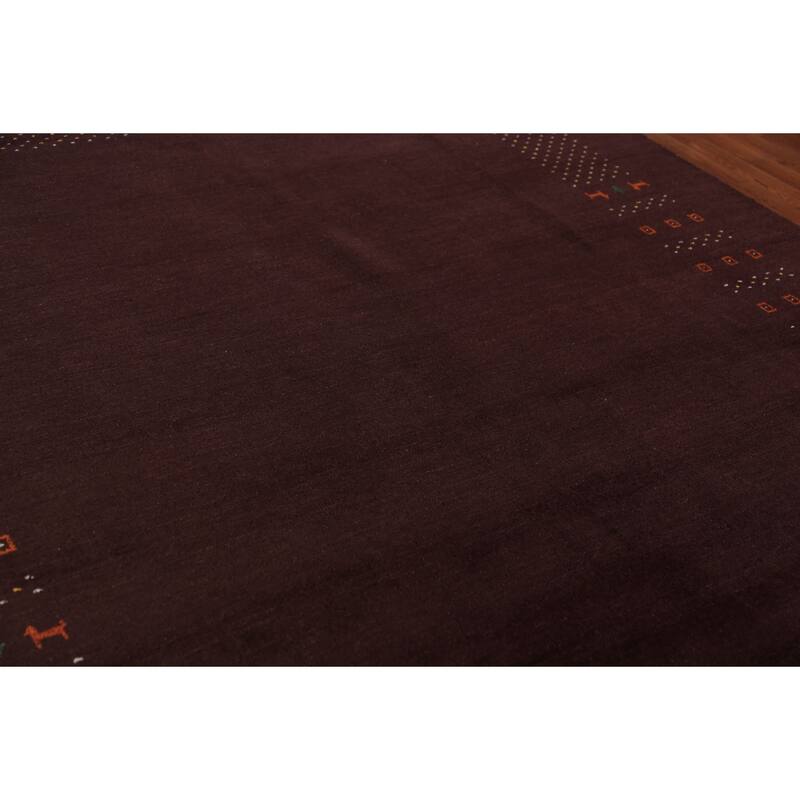 Brown Gabbeh Area Rug Handmade Oriental Wool Carpet - 8'1" x 9'8"