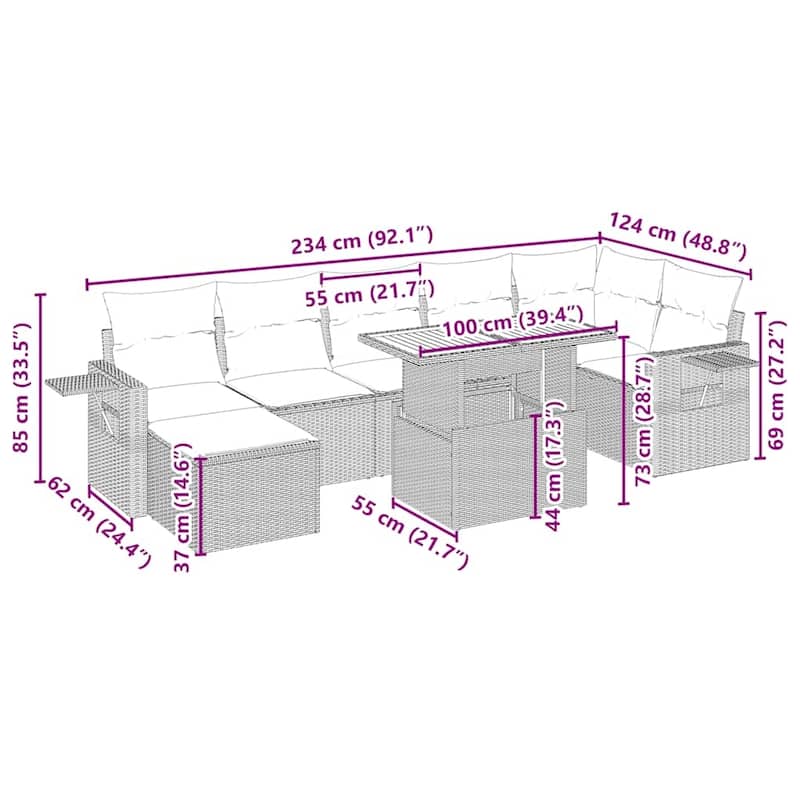 vidaXL Patio Sofa Set with Cushions Outdoor Conversation Furniture Poly Rattan