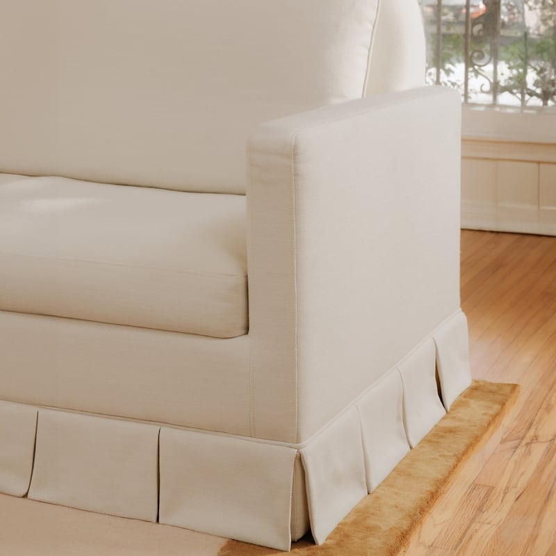 NADAAL STUDIOS Norex Pellicano Sofa, Box Pleat Skirt, Performance Linen Blend, Feather-Filled Cushions, Cream