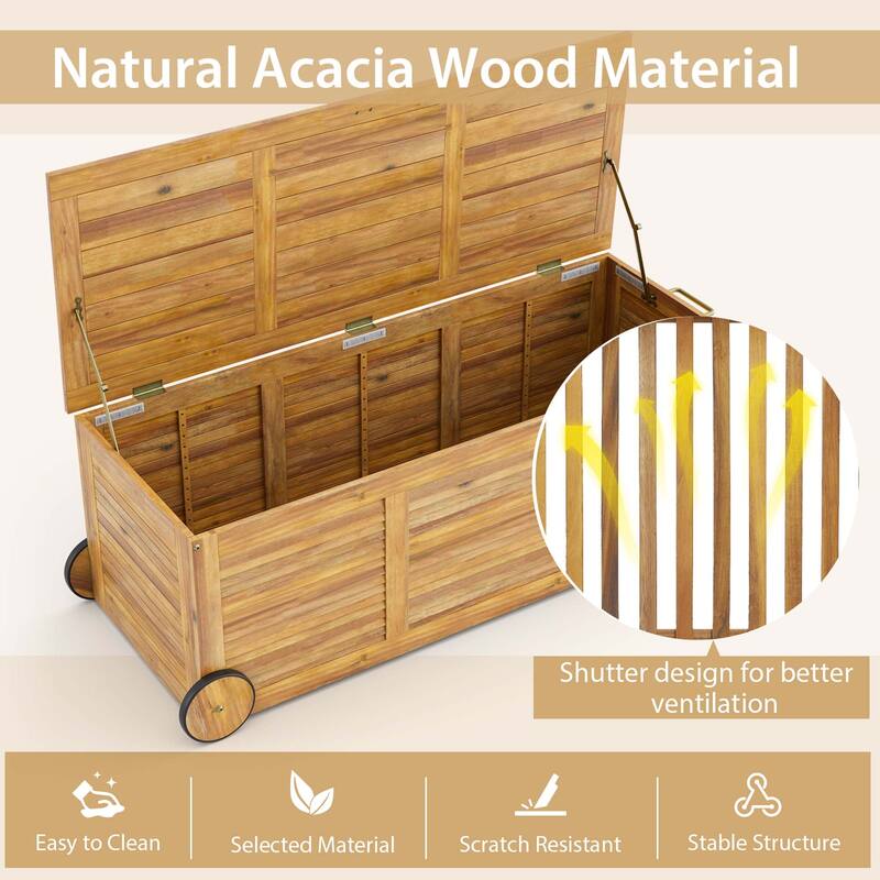 Costway 48 Gallon Acacia Wooden Patio Storage Deck Box Outdoor Storage - See Details