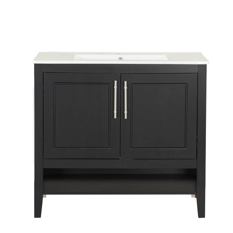 36 inch Freestanding Bathroom Vanity Set in Black with Integrated Ceramic Sink