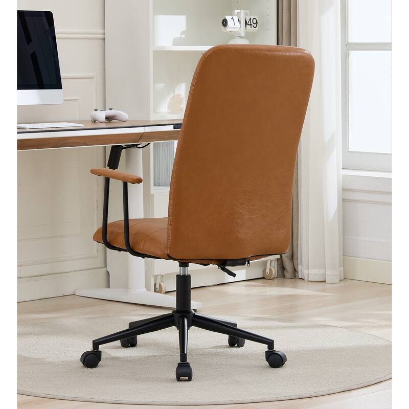 Antique PU leather office chair 2 SETS, with armrest, high backrest, 360 degree swivel