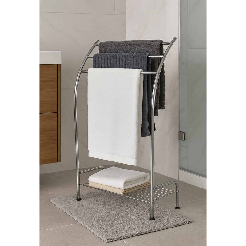 Freestanding Curved 3 Towels Stand with Shelf Chromed Metal - 22 5/8 L x 9.80 W x33.50 H