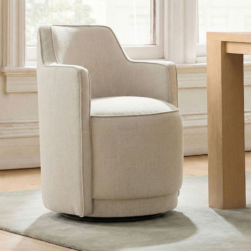 Modern Upholstered Swivel Accent Chair with Curved Barrel Back - Single - Beige-1-piece