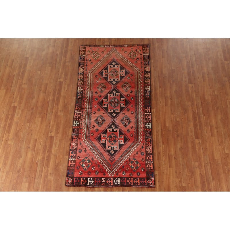 Tribal / Geometric Shiraz Persian Vintage Rug Handmade Wool Carpet - 4'1"x 8'4"