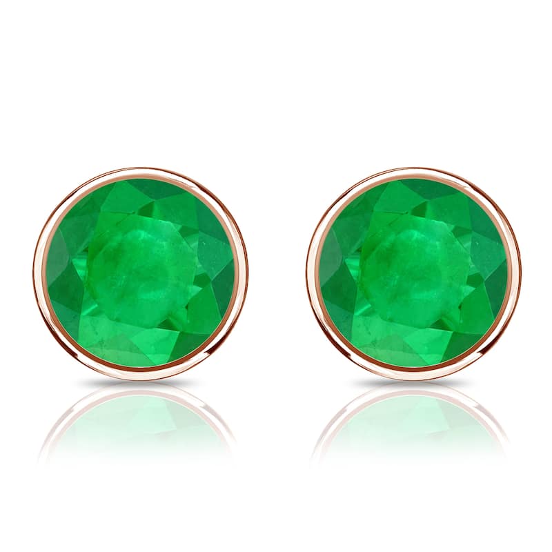 Auriya 14k Gold 1/3ctw Bezel-set Emerald Gemstone Stud Earrings