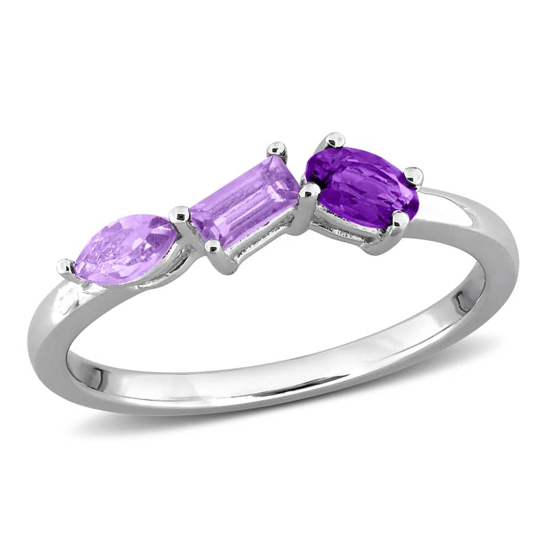 Miadora Multi-Gem Three Stone Ring Sterling Silver - 8 - Purple