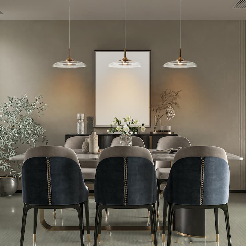 Modern 1-Light LED Gold Large Pendant Island Lights with Clear Glass Shade - D 12.2" x H 7"