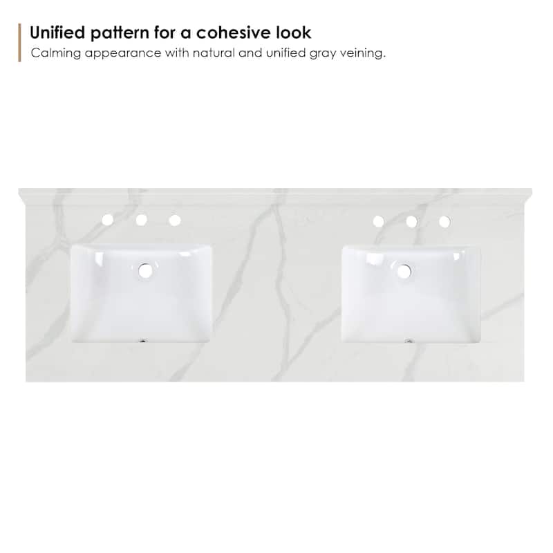 Altair Arbios Calacatta White Quartz Stone Vanity Top in 8 in.Widespread Faucet Hole Without Cabinet
