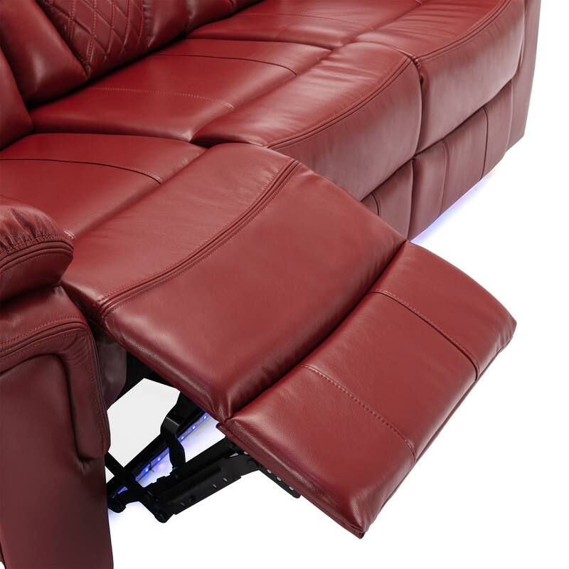 Home Theater Seating Manual Recliner Chair with Center Console and LED Light Strip for Living Room, Black