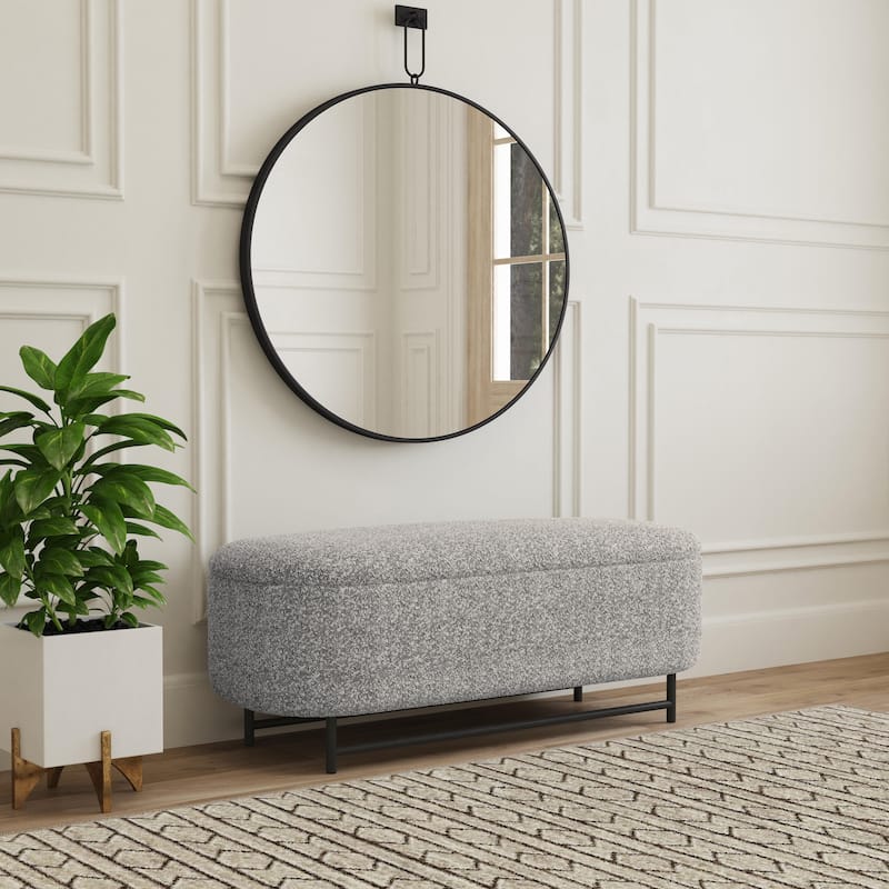 HomePop Ellipse Modern Storage Bench with Metal Legs - Cream Boucle with Gray Yarns