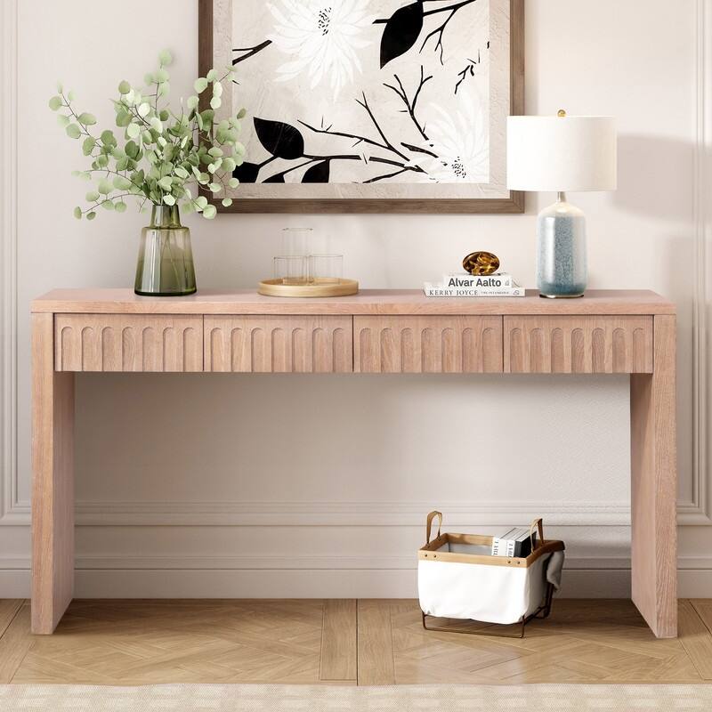 Modern Console Table with Drawers for Entryway Hallway Living Room Stylish Storage Solution - Natural