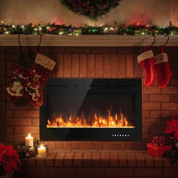 Shop Gymax 40 Electric Fireplace Recessed And Wall Mounted 750w