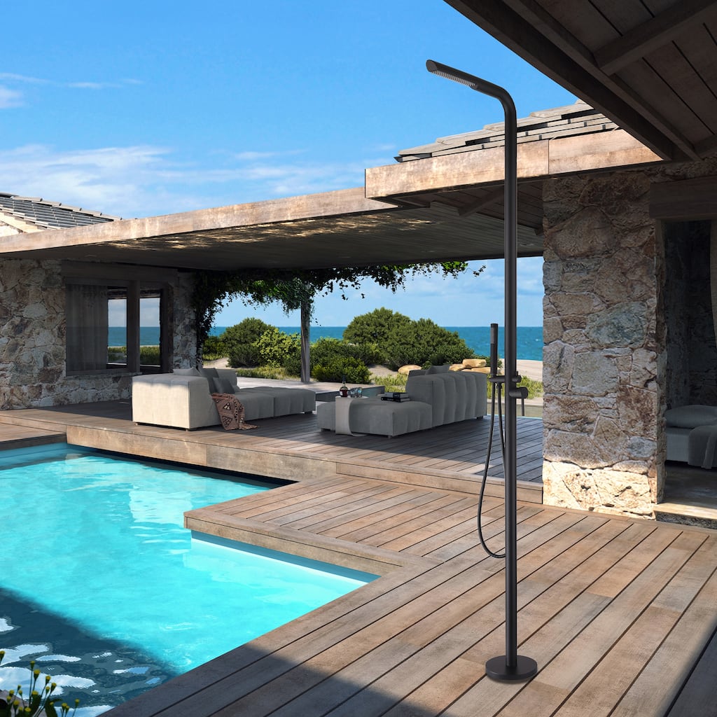 87.5"H Stainless Steel Freestanding Outdoor Shower with Handheld Shower