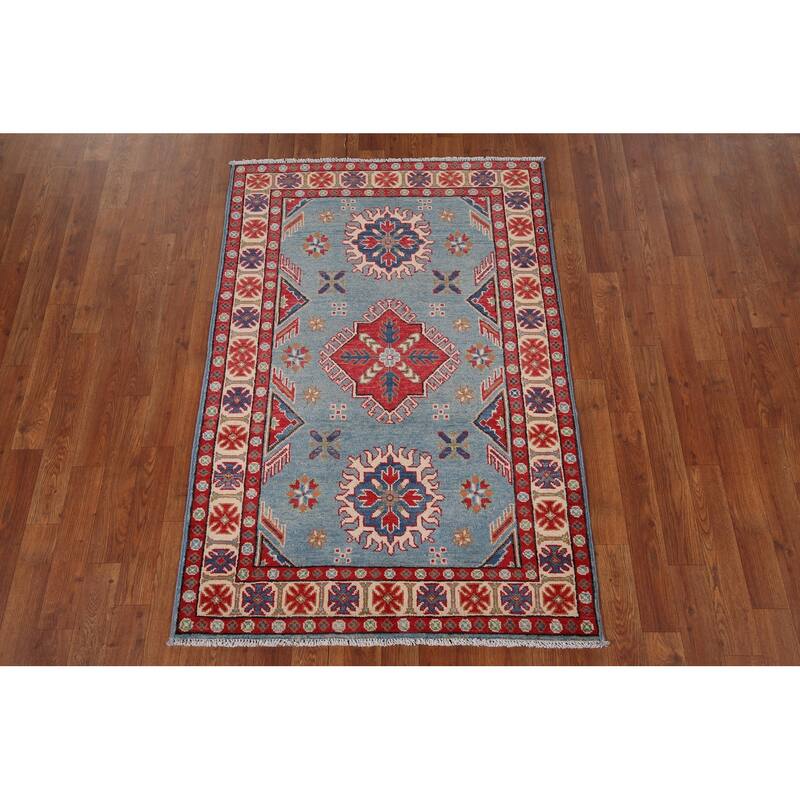 Blue Kazak Oriental Accent Rug Handmade Wool Carpet - 3'3" x 4'9"