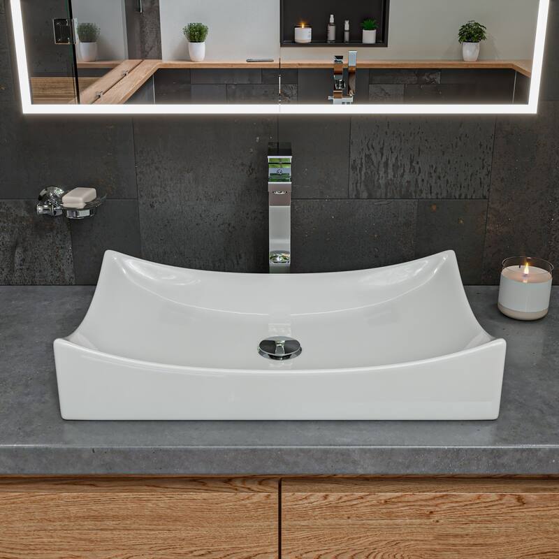 ALFI brand White 26" Fancy Rectangular Above Mount Ceramic Sink