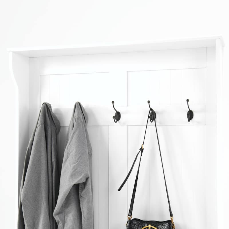 Entryway Bench with Standing Coat Rack, Hall Tree with Shoe Storage