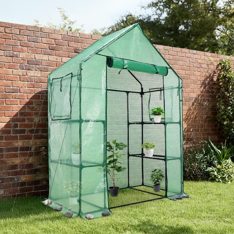 Aoodor Walk-in Greenhouse with 4 Shelves - 4.7×2.5×6.4 ft