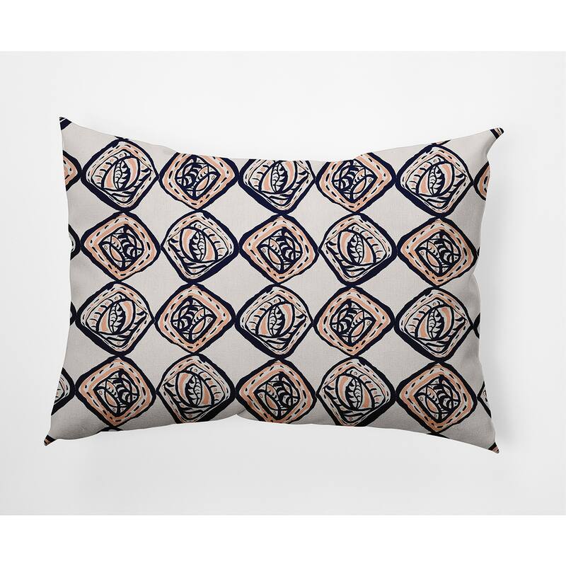 Cowry Check Outdoor Pillow - Navy/Orange - 14" x 20"