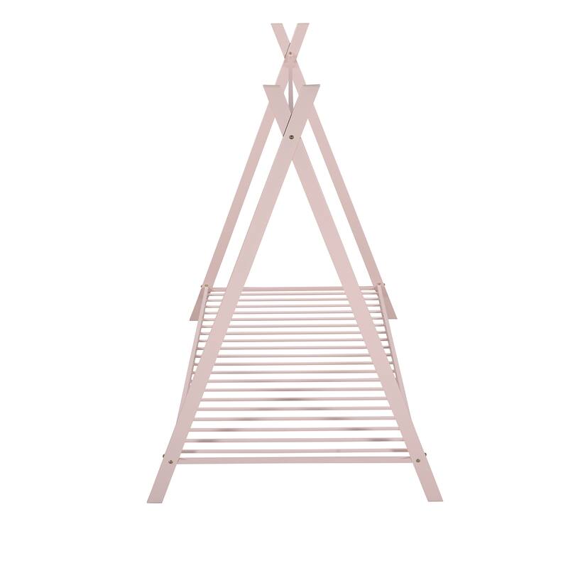 Metal House Bed Tent Bed Frame Twin Size Play Floor Bed with Slat