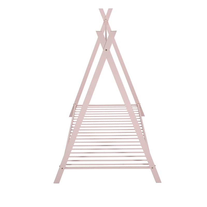 White Metal Twin House Bed Tent Frame with Slat, No Box Spring Needed
