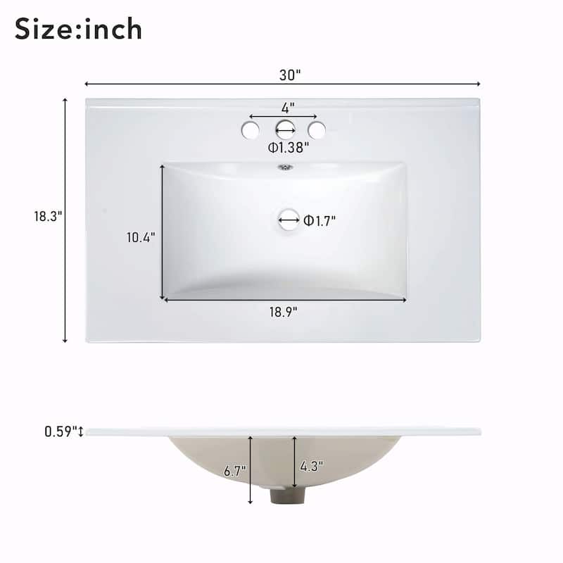 30" Transitional Style Bathroom Vanity with Ceramic Sink Combo