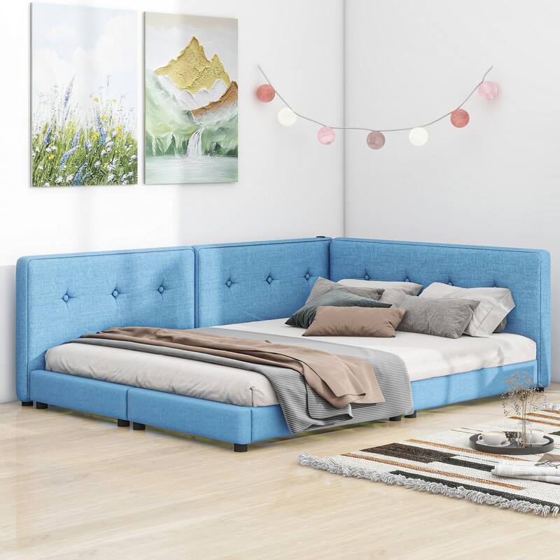 Modern Full/Queen Upholstered Bed with Built-in USB Ports - Easy Assembly