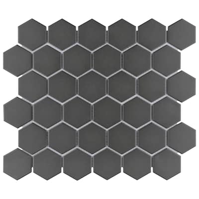 Merola Tile Gotham 2" Hex Black 11-1/8" x 12-5/8" Porcelain Floor and Wall Tile