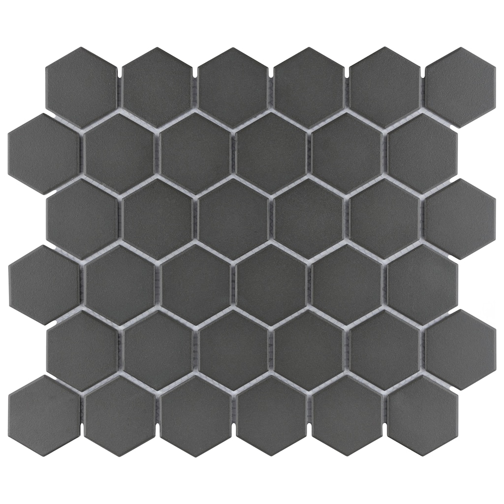 Merola Tile Gotham 2" Hex Black 11-1/8" x 12-5/8" Porcelain Floor and Wall Tile