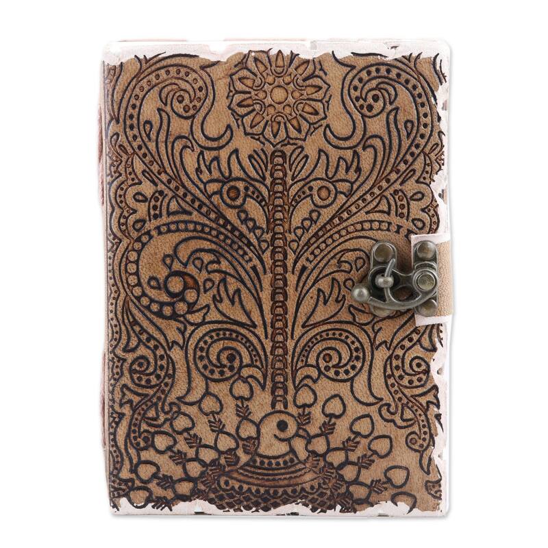 Novica Handmade Peacock Glory Embossed Leather Journal