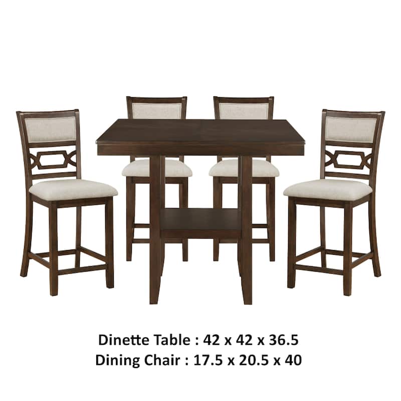 Kalen 5pc Counter Table and Dining Chairs Set, Brown Wood, Beige
