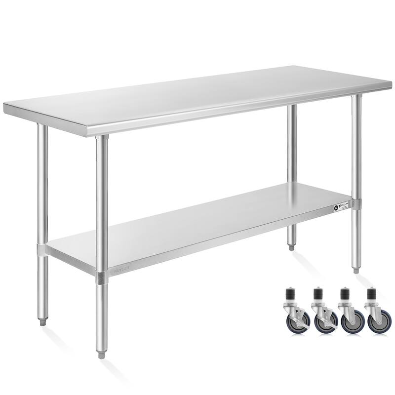 24 x 60in NSF Commercial Stainless Steel Prep and Work Table w Wheels - 24" x 60" - Silver