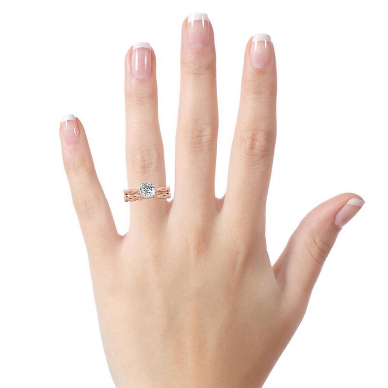 Auriya 1ct Twisted Cushion-cut Moissanite Engagement Ring Set 14k Gold
