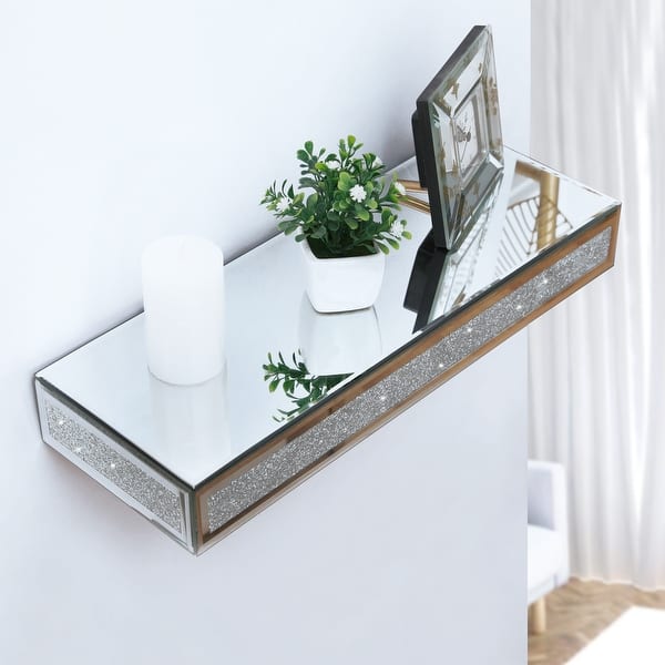 Mirrored Floating Wall Shelf Crystal WallMounted Storage Organizer