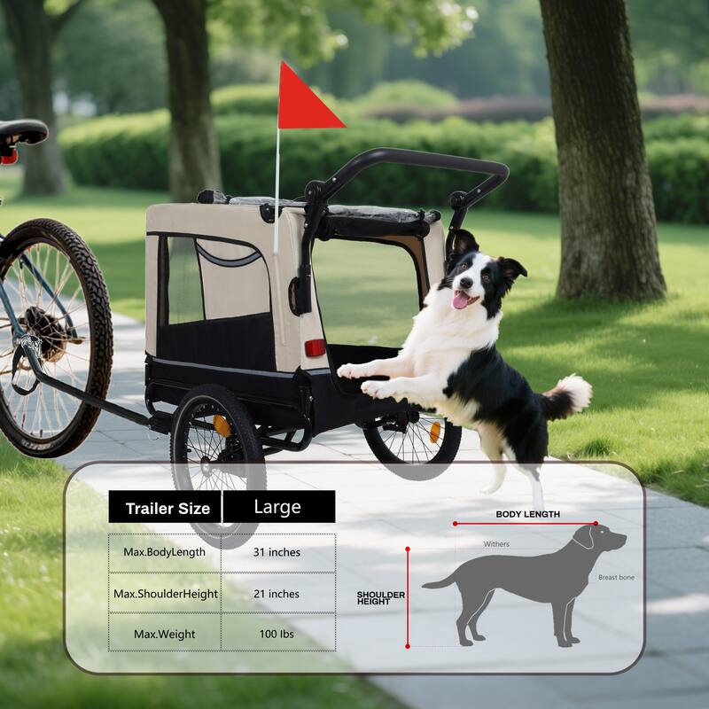 2-In-1 Bike Trailer & Push Cart For Pets-All-Terrain Wheels,Quick Release Wheel,Internal Leash,Holds Pets Up To 88 Lbs