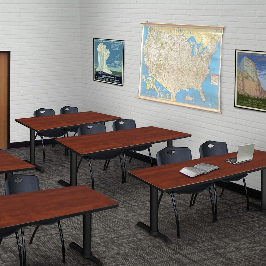 66" x 24" Training Table- Cherry & 2 'M' Stack Chairs- Black - 66" x 24"