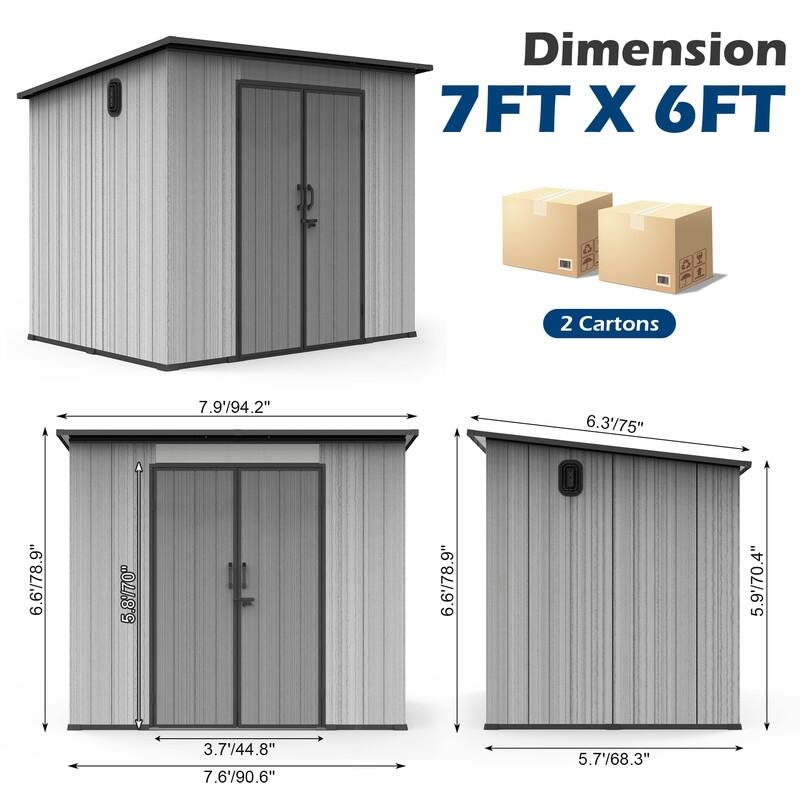 Domi Outdoor Resin Storage Shed, Waterproof Plastic Garden Shed with Lockable Door, Windows & Vents, Outside Tool Storage Shed