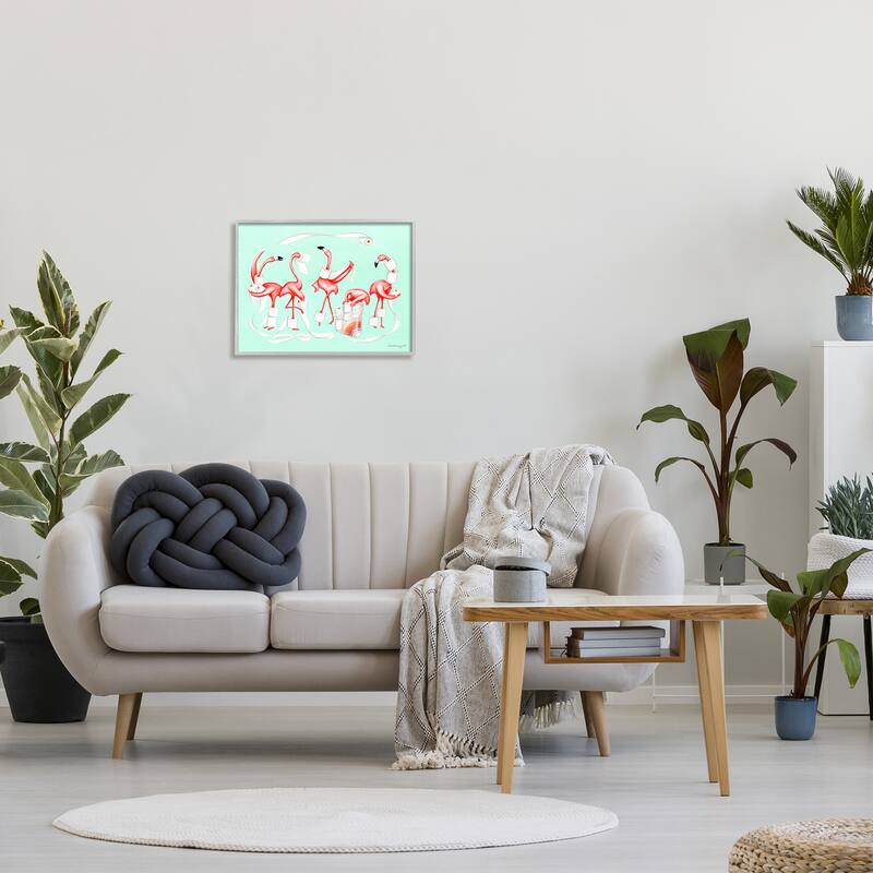 Stupell Silly Flamingos Toilet Paper Rolls Bathroom Illustration Framed Wall Art, Design by Amelie Legault - Pink