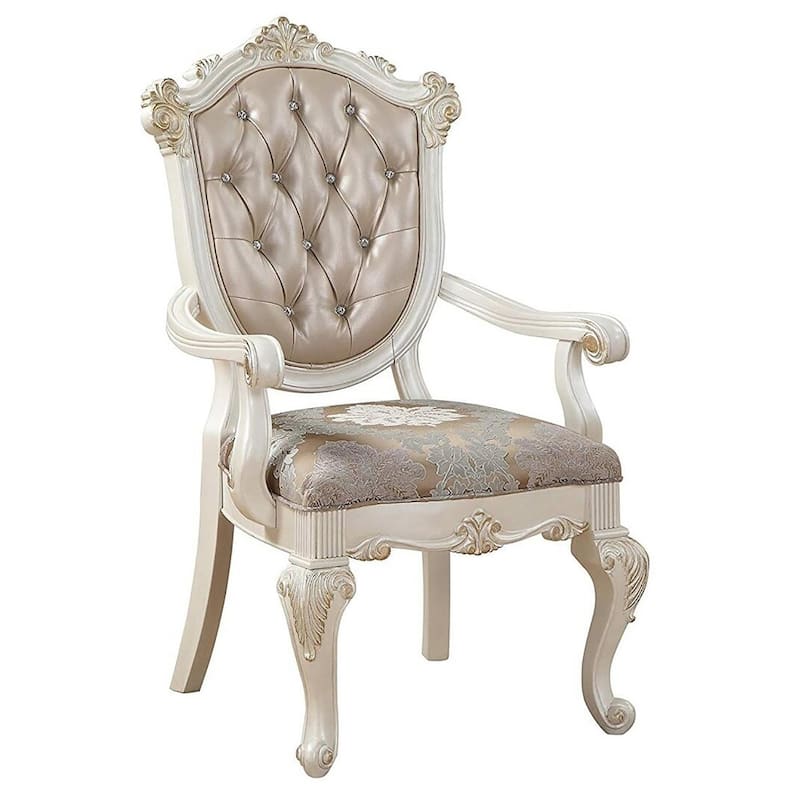 Charlotta Rose Gold and Pearl White Tufted Arm Chair (Set of 2)