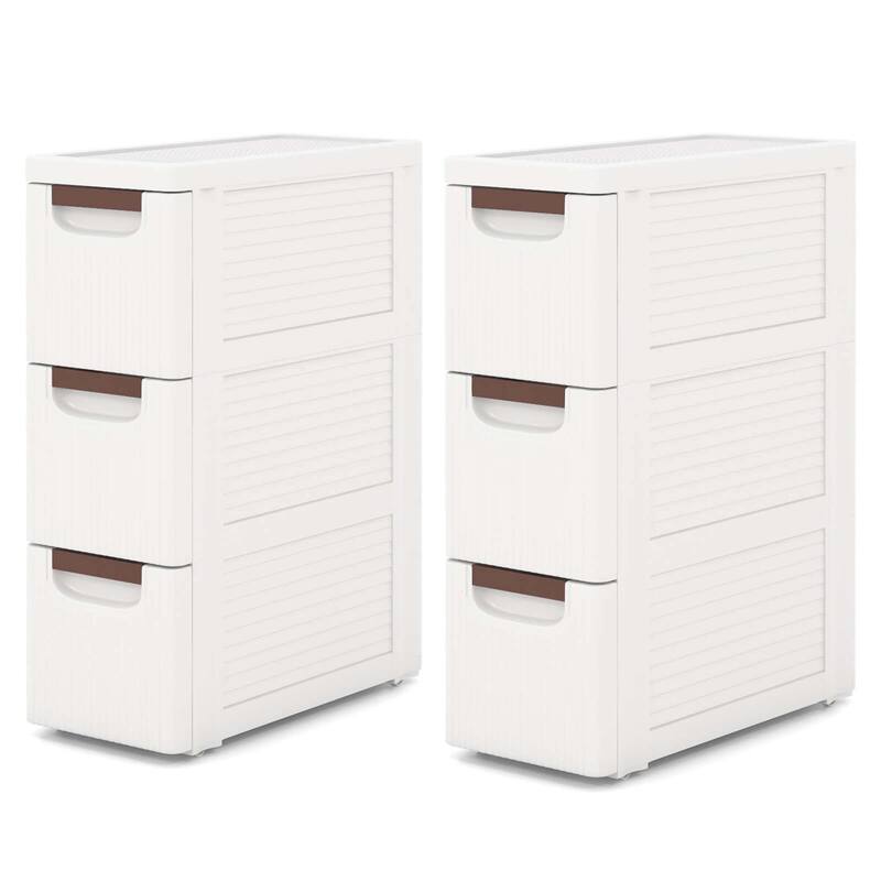 Costway 2 PCS 3-Drawer Narrow Rolling Storage Cabinet with Pull - See Details - White