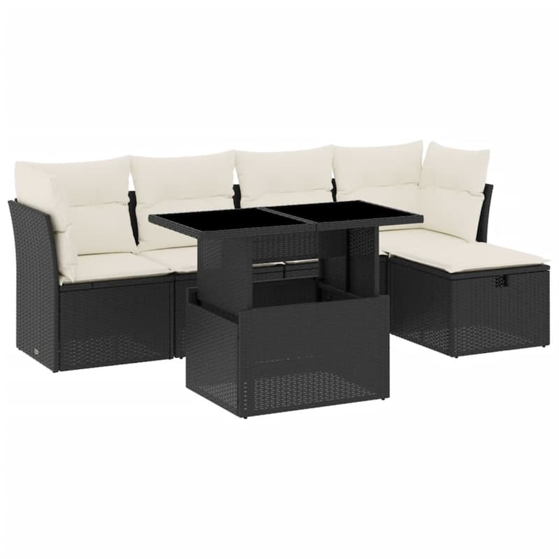 vidaXL Patio Sofa Set with Cushions Outdoor Furniture 6 Piece Poly Rattan - 21.7 x 39.4 x 28.7 in