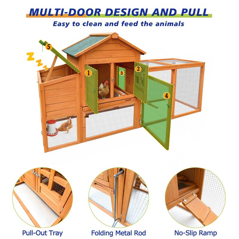 80" Chicken Coop with Nest Box and Removable Tray, Hen House for 2-6 Chickens, Outdoor Weatherproof Small Animal Cages