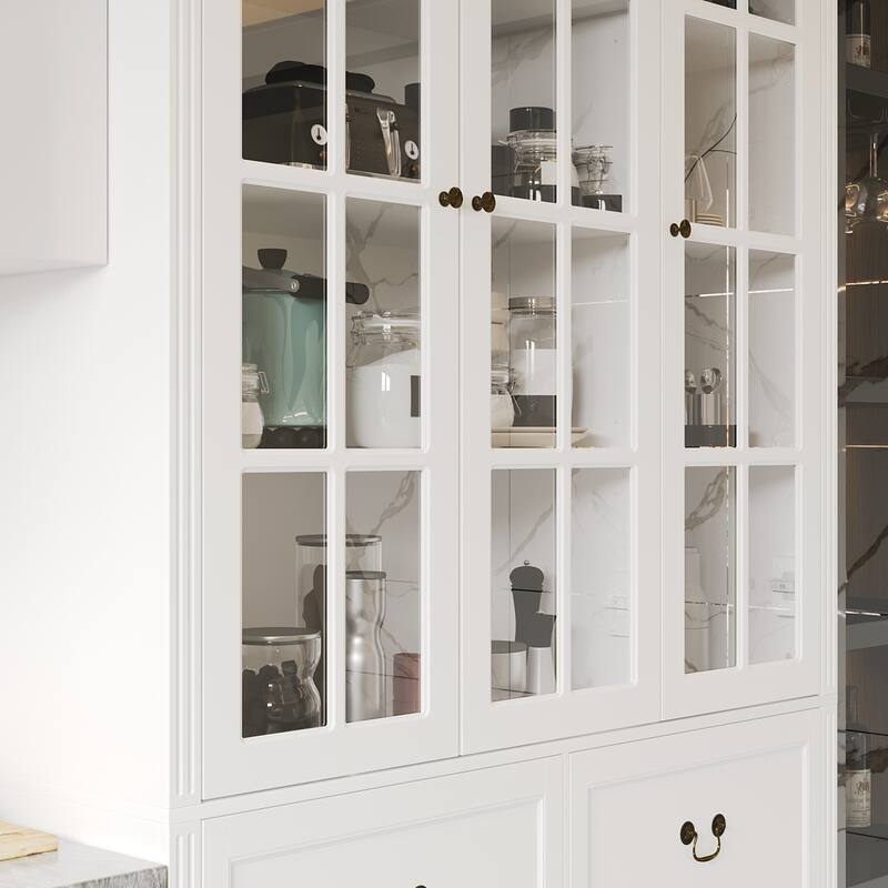 78.7" Combo Buffet Bookcase Storage Cabinet Glass Bookshelf Display