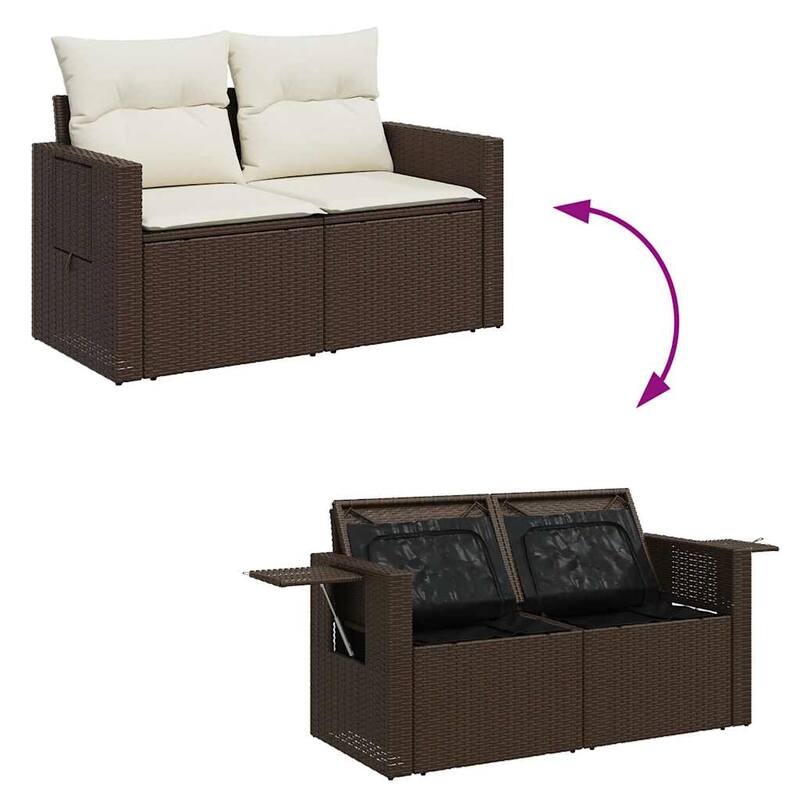 vidaXL Patio Sofa Set with Cushions Sofa Sections Outdoor 6 Piece Poly Rattan - 21.7 x 39.4 x 28.7
