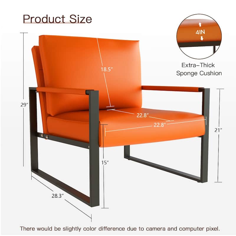Mieres Mid-Century Style Faux Leather PU Accent Chair, Armchair with Steel Frame
