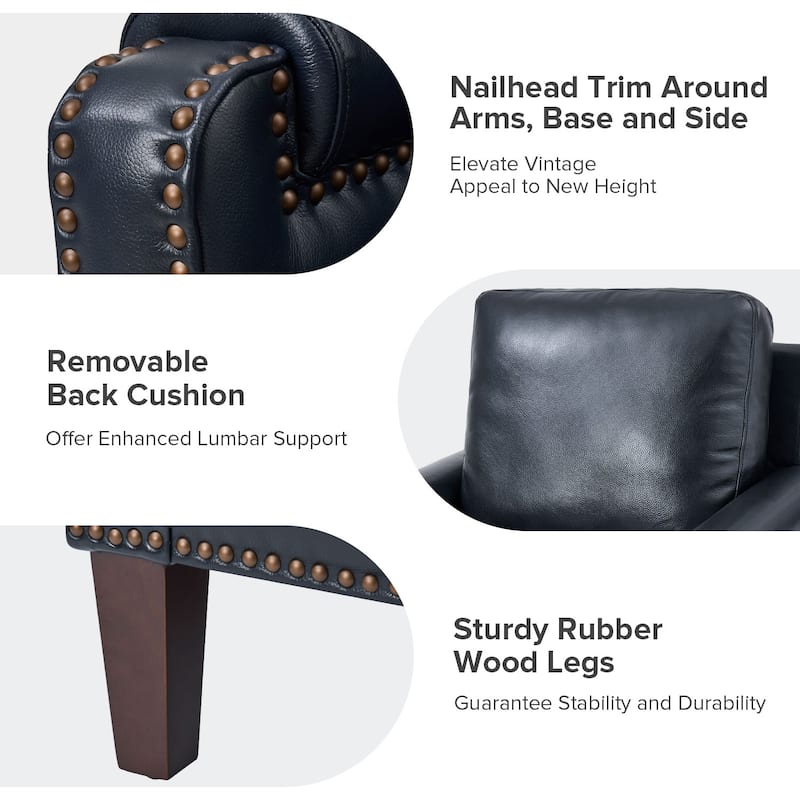 Kunz Transitional Genuine Leather Armchair with Removable Cushion and Nailhead Trims Set of 2 by HULALA HOME