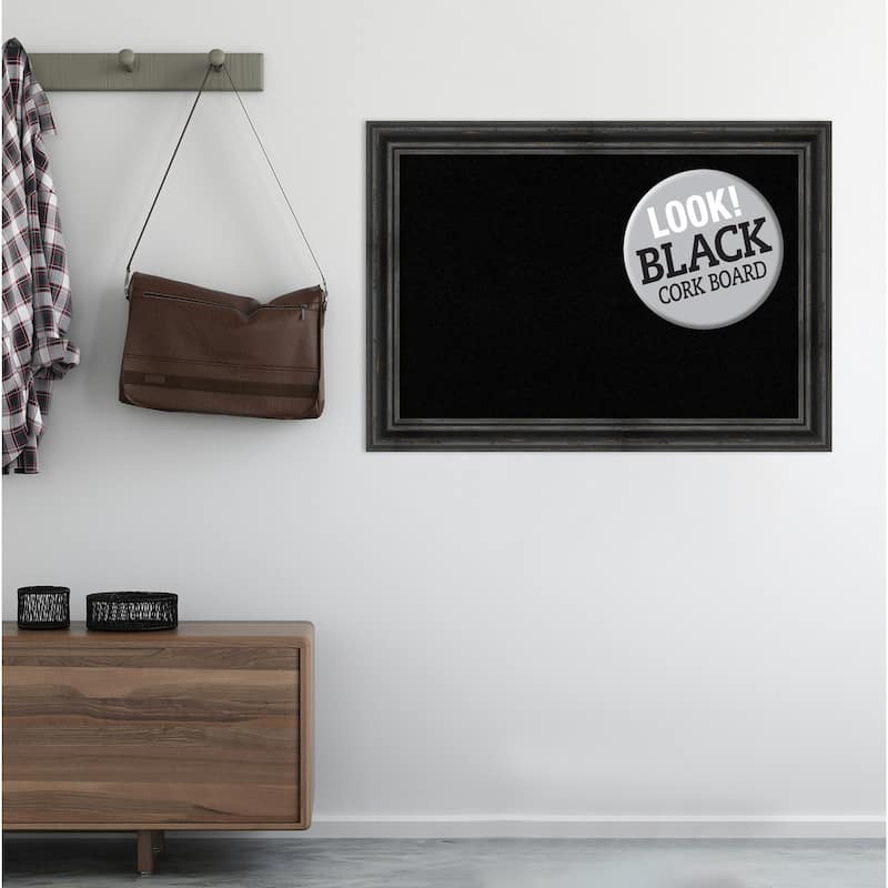 Framed Black Cork Board, Rustic Pine Black