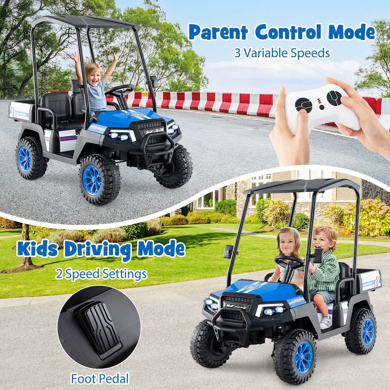 Costway 24V 7AH Kids Golf Cart 4WD 2 Seater Ride on Car with Sun Shade