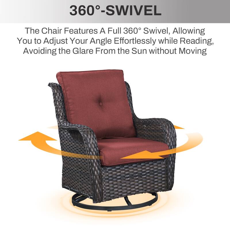 Gymojoy 10-Piece Outdoor Wicker Patio Set with Swivel Glider Chairs & 55,000 BTU Fire Pit Table for Garden, Backyard, Poolside